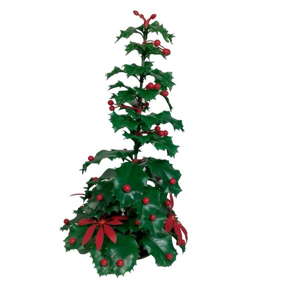 Vintage Noel Decorations Christmas Tree Holly Berry Foliage Plastic Kitchy 12" - Picture 1 of 14
